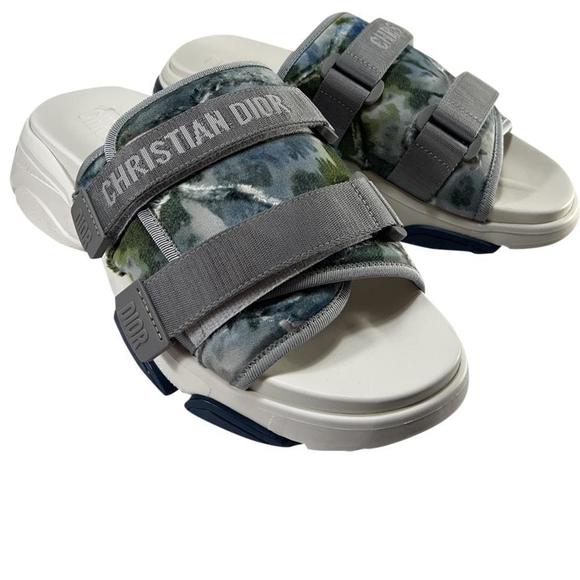 D Wander Shaded Camo Velcro Strappy Blue Slides Sandals E122 - Picture 1 of 12